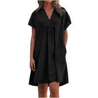 Haljine za žene Ljetna casual haljina Čvrsti V-izrez kratki rukav Fit & Flare haljina duljine koljena