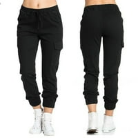 Symoidni ženske casual pantalone - moda plus crteži ležerni čvrsti džep za rastezanje labave hlače crne
