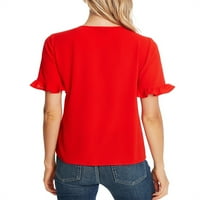 Ženska šifon bluza sruši majice dolje ljetno casual okrugli V izrez kratki rukav