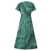 Haljina za žene, ženski povremeni ispisani V-izrez Zip s kratkim rukavima Velika dugačka haljina zelena
