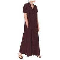 HHEI_K Maxi haljina Ženska puna boja labava rever kardigan labav temperament Duga košulja Ležerne prilike