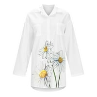 Ženske košulje s dugim rukavima dolje Ležerna dugačka labava fit cvjetna bluza