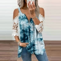 Ljetni ženski vrhovi kratki rukav modni ženski kauzalni patentni zatvarač za ispis bluza čipka majica
