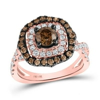 14k Rose Gold okrugli smeđi dijamantski zaručni prsten za brisanje 1- CTTW