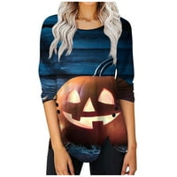 Ženska majica s dugim rukavima Halloween Print Neregularni hem gumb za