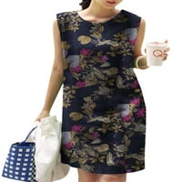 Ženska partijska bez rukava cvjetna tiskana mini haljina Clubbing O-izrez
