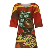 Ženska modna afrička vintage Print Srednji rukav V izrez Casual Mini haljina