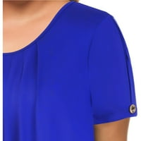 Majice za žene Solid Plus veličine C Pleats Ruched O-izrez kratki rukav Nepravilna majica Topssize 2xl