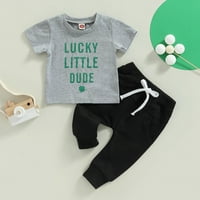 Toddler Boys outfit setovi za dan St. Patric.K's Baby Ljetna odjeća Set Pismo Ispis majica s kratkim