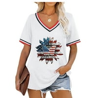 Ženska dan nezavisnosti Majica kratkih rukava Ljetna casual v izrez Beach Tee American Flag Print majica