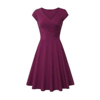 Clearsance Ljetne haljine za žene kratki rukav čvrsta labava duljina koljena A-line V-izrez haljina