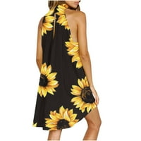 Ženske haljine bez rukava, ležerna cvjetna a-linija rugajući set ljetni haljina žuta l