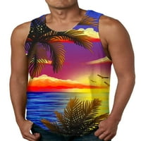 GLONME MAN mišićni košulje bez rukava digitalni tisak ljetni vrh muške lagane majice Havajska posada